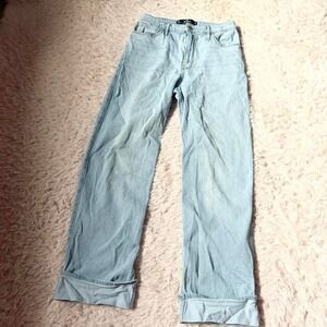 Hollister Light Wash Wide Leg Cuffed Ultra High Rise Dad Jeans Womens 7R Hipster